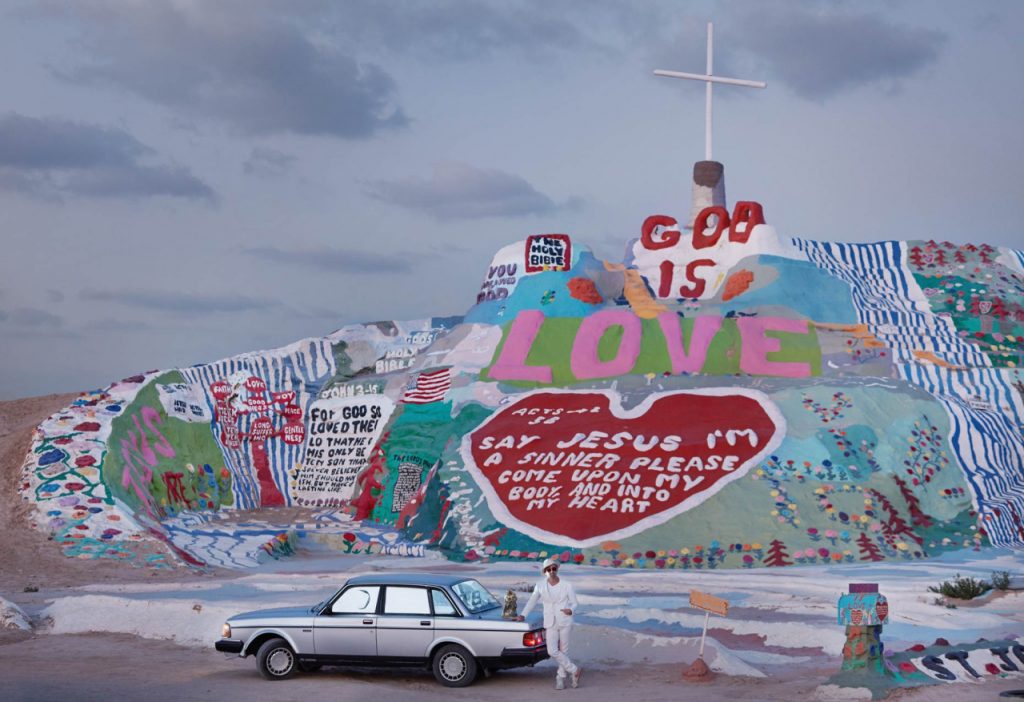 Chad Attie and his 1989 Volvo 240 Salvation Mountain Niland