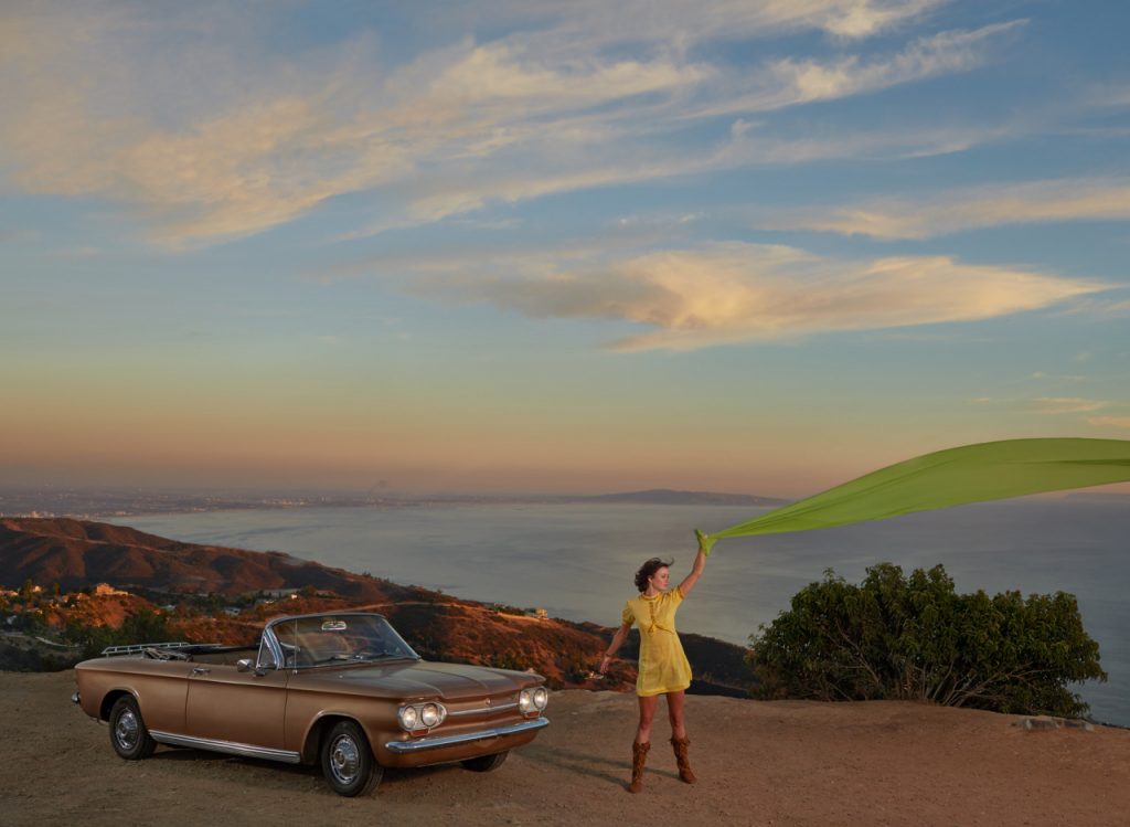 Emily Caldwell with her 1963 Chevy Corvair Malibu California