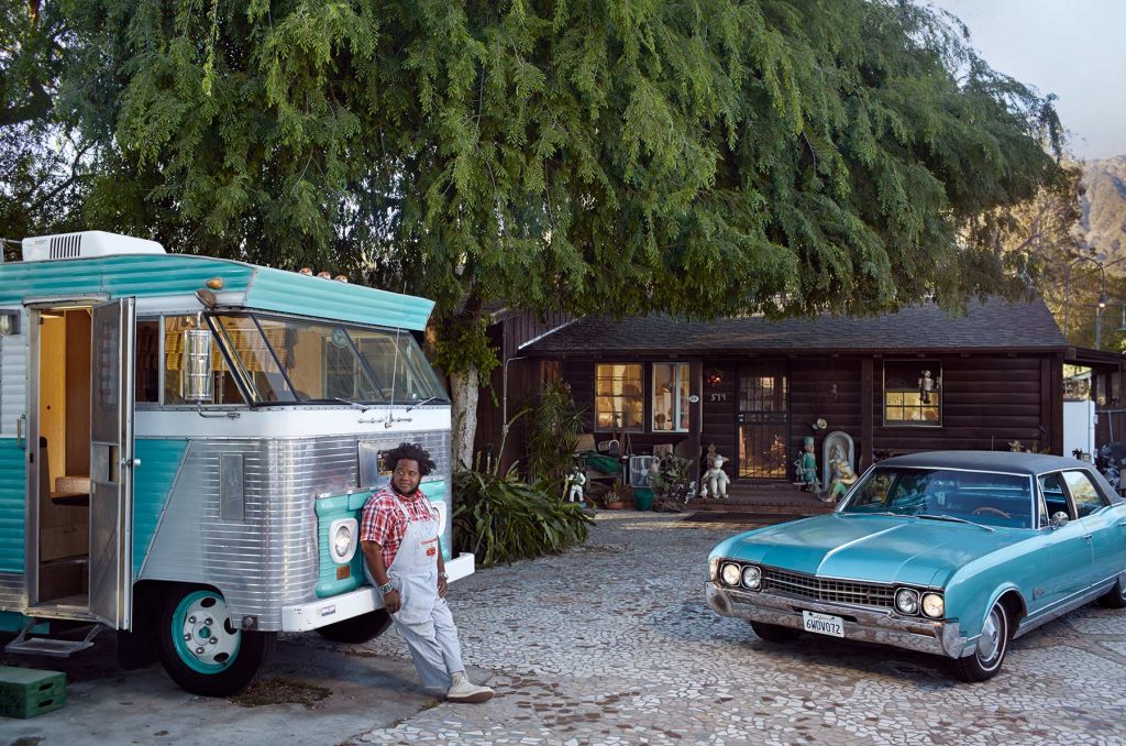 John Agnew and his 1966 Oldsmobile 98 and his 1964 Ford Condor at home in Altadena California