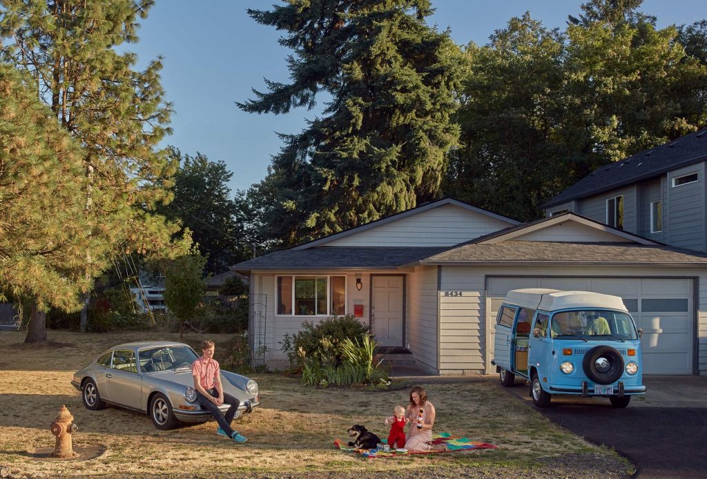 Olivier Hazel Lake and Donna with their 1972 Porsche 911 and 1979 VW Bus Portland Oregon