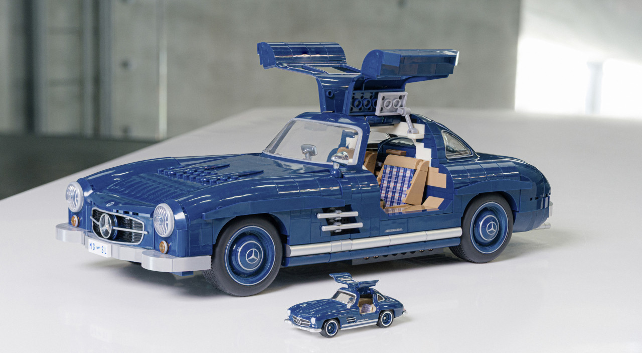 Cadre Photo Bois Mercedes 300 SL - 3 Photos - Ouverture Papillon - 1/43