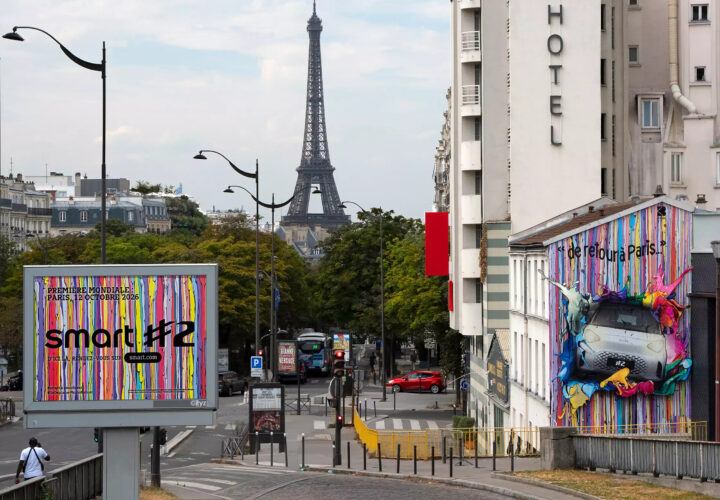 fresque murale urbaine coloree du smart Street Art Project representant la citadine