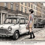 Austin Mini blanche vintage dans les rues de Londres