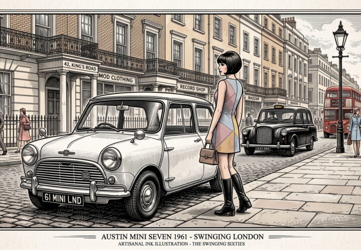 Austin Mini blanche vintage dans les rues de Londres