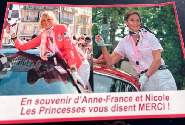 Carte d’hommage réunissant les portraits d’Anne-France et Nicole, avec le message de remerciement des Princesses.