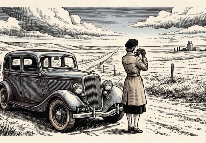 Ford V8 Bonnie et Clyde sur une route du Midwest